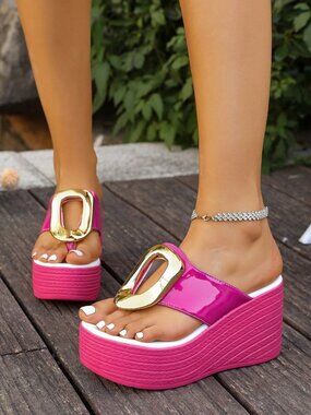 Hot Pink Fashionable Women's Thong Platform Sandals